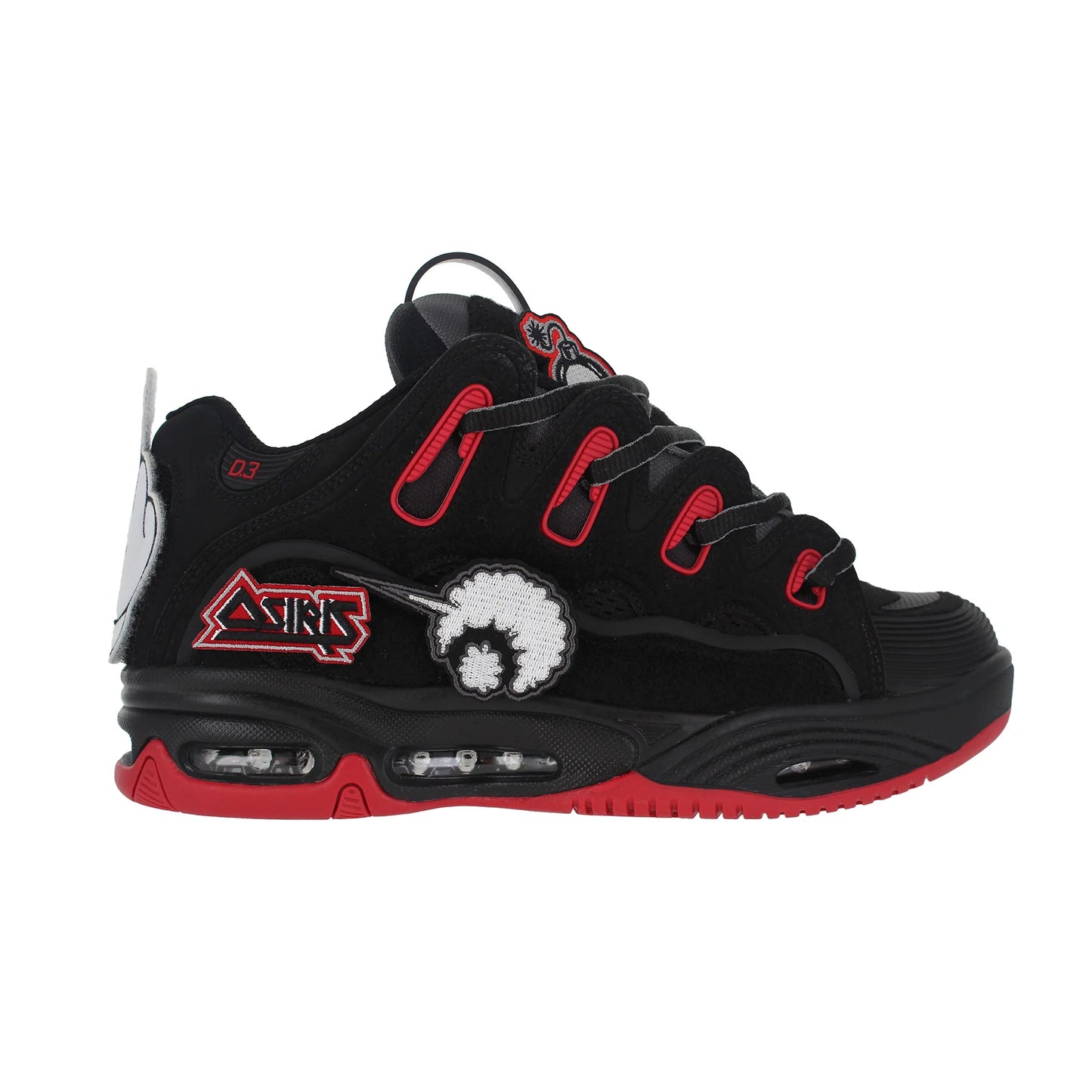 OSIRIS SHOES D3 2001 BLACK RED VELCRO TRAINERS