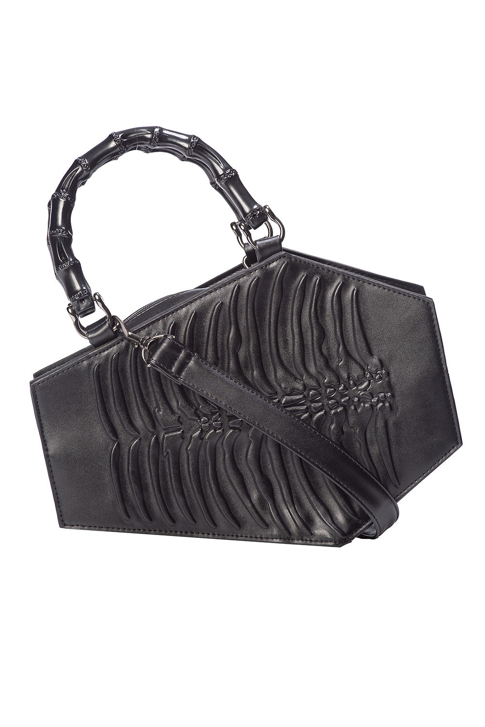 BANNED BLACK AMARANTH EMBOSS COFFIN BAG (BG34033)