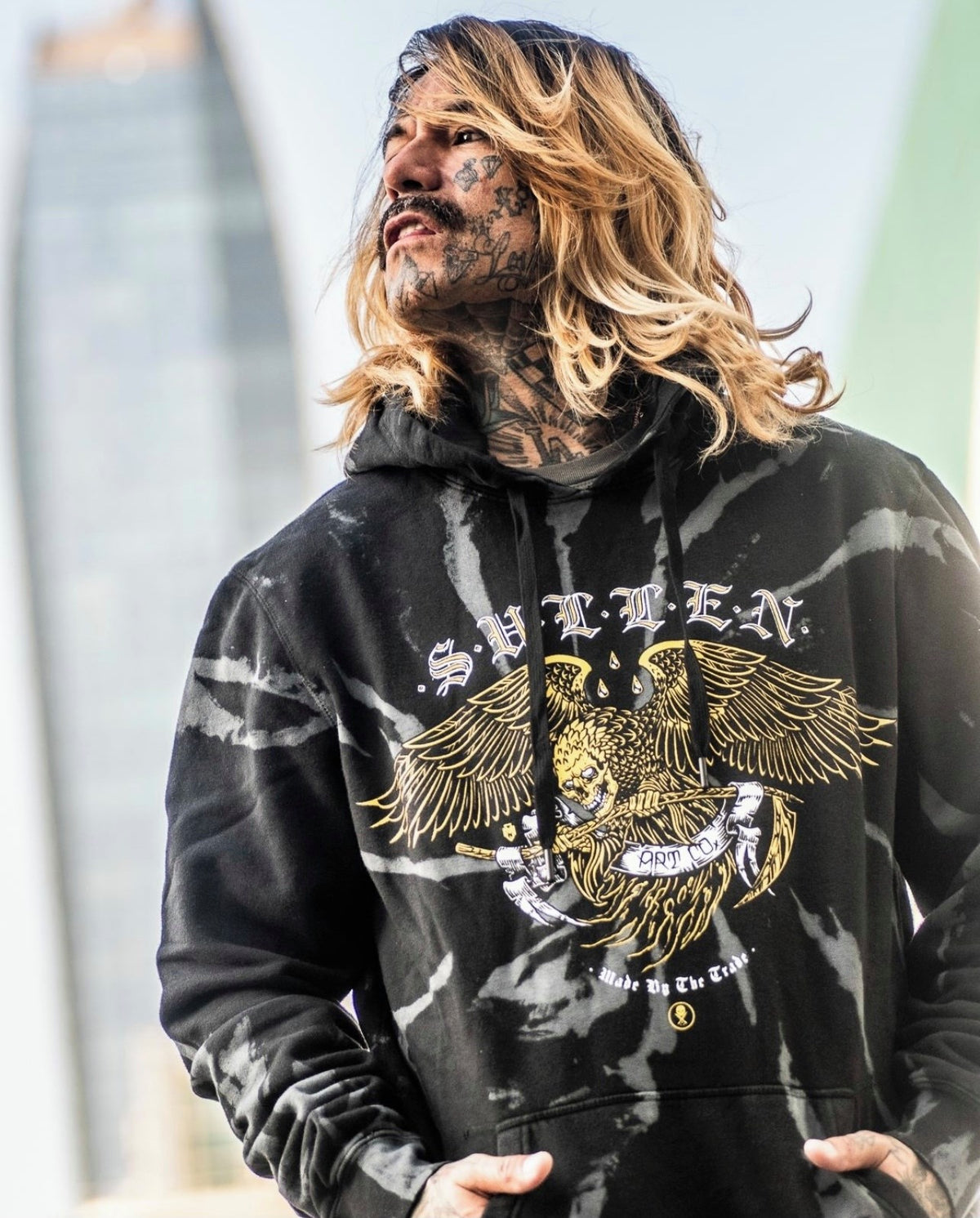 SULLEN CLOTHING REAGLE BLACK & GREY PULLOVER HOODIE (M)