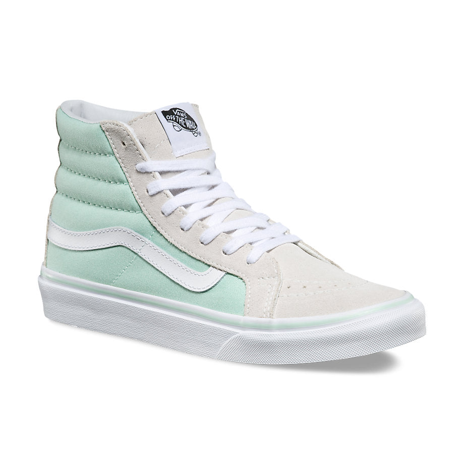 VANS SK8-HI SLIM BAY GREEN GREY TRUE WHITE LADIES TRAINERS (UK 8)