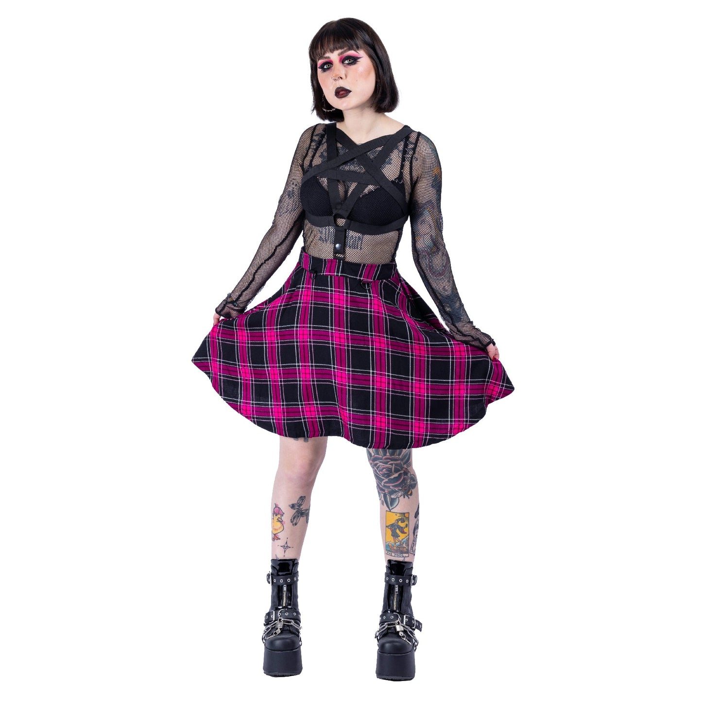 POIZEN HEARTLESS HEXXED DARK PINK CHECK SKIRT