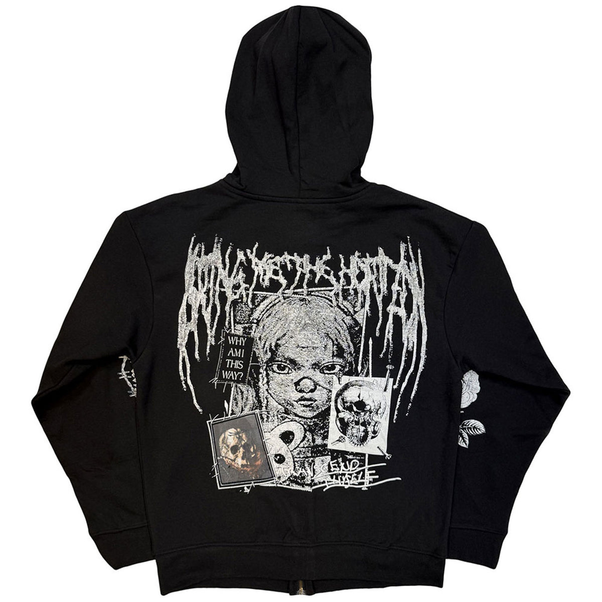 Bring Me The Horizon Unisex Zipped Hoodie: Nailed Symbol (Black) (Back Print)