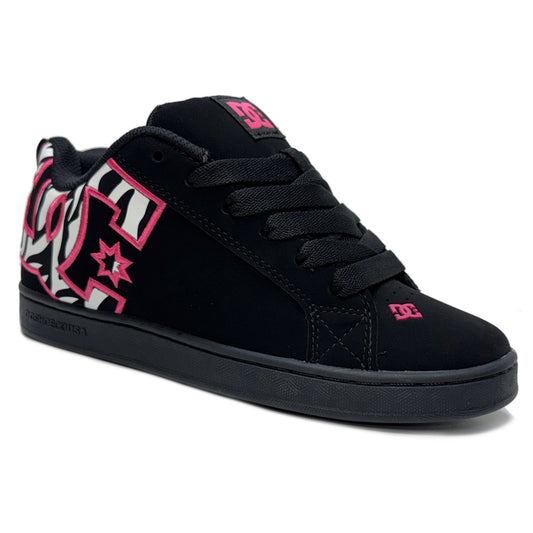 DC SHOES COURT GRAFFIK BLACK WHITE PINK LADIES TRAINERS