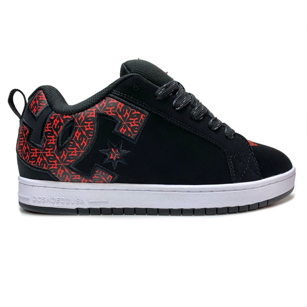 DC SHOES COURT GRAFFIK BLACK WHITE & RED TRAINERS