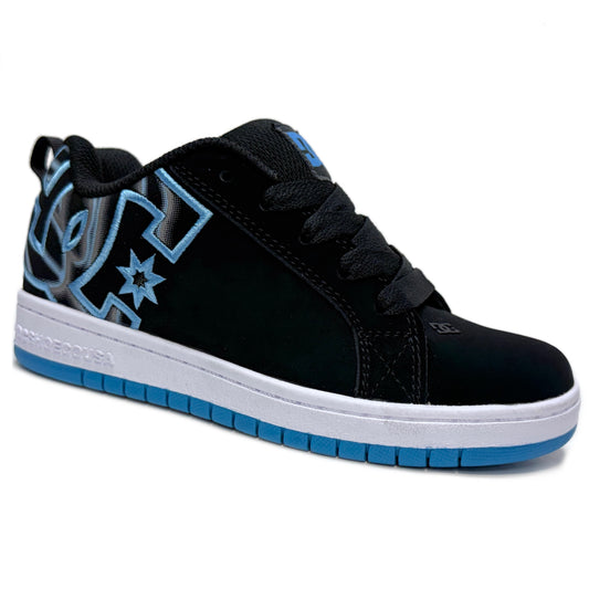 DC SHOES COURT GRAFFIK YOUTHS BLACK GLOW TRAINERS