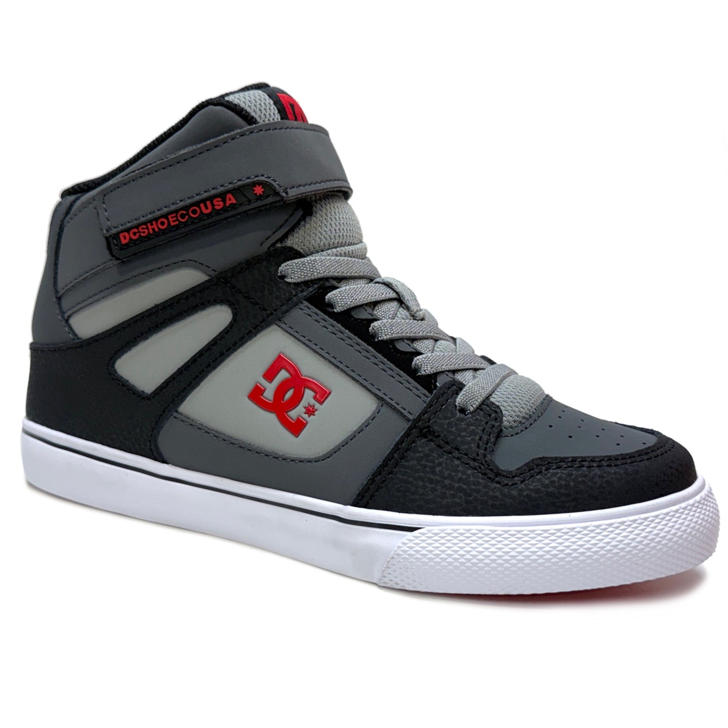 DC SHOES PURE HI TOP SE EV GREY BLACK RED YOUTHS TRAINERS