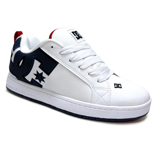 DC SHOES COURT GRAFFIK WHITE NAVY RED LEATHER TRAINERS