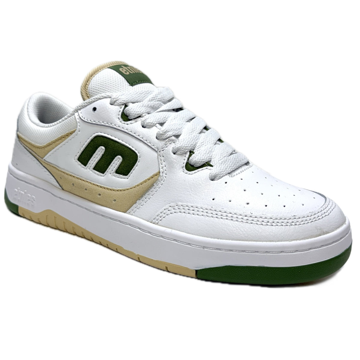 ETNIES LOOT WHITE & GREEN LEATHER TRAINERS