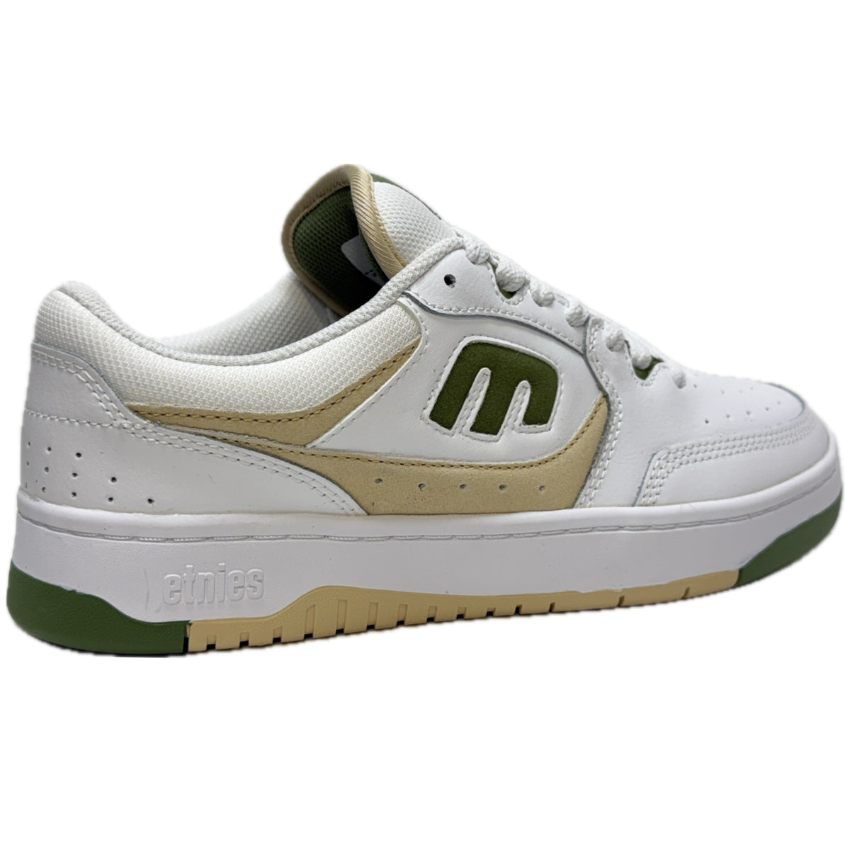 ETNIES LOOT WHITE & GREEN LEATHER TRAINERS