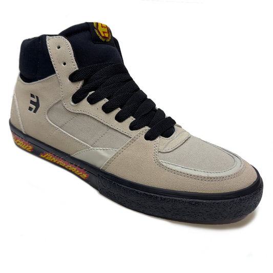 ETNIES X SANTA CRUZ SCREW VULC MID WHITE & BLACK TRAINERS