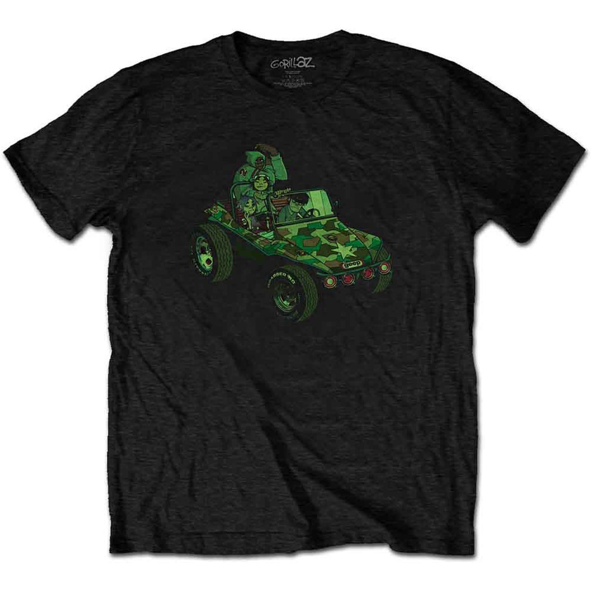 Gorillaz Unisex T-Shirt: Group Green Geep (Black) (Back Print)
