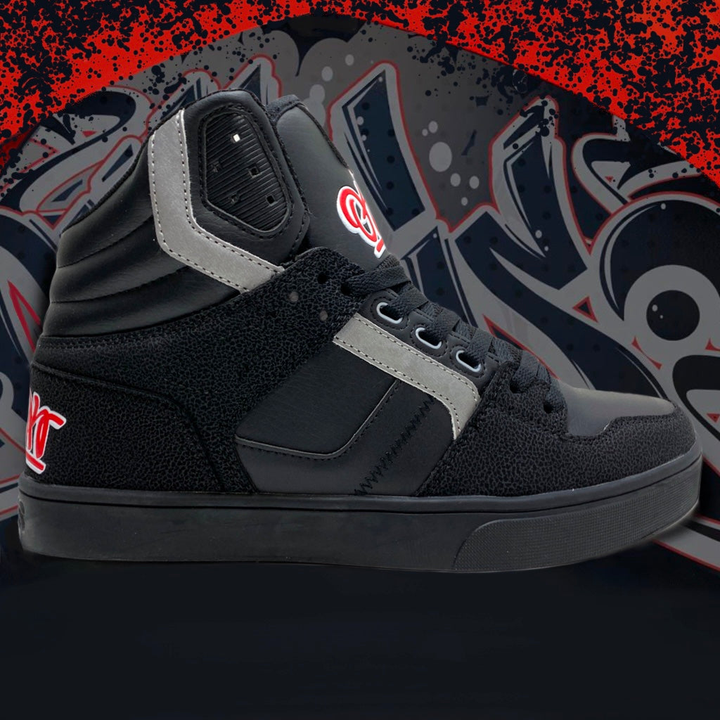 OSIRIS SHOES CLONE BLACK RED SILVER TRAINERS (UK 10)