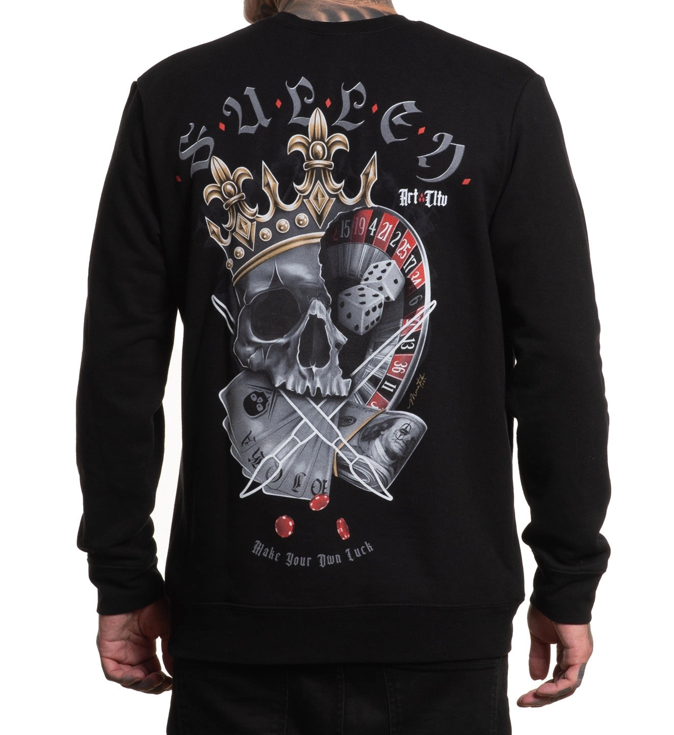 SULLEN CLOTHING MAKE YOUR LUCK BADGE CREW LYTE SWEATSHIRT