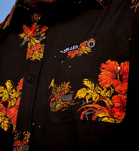 SULLEN CLOTHING TROPICAL CAMP VINTAGE BLACK BUTTON UP WOVEN SHIRT