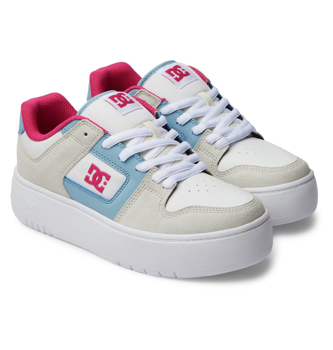 DC SHOES MANTECA 4 PLATFORM WHITE BLUE PINK LADIES TRAINERS (UK 4)