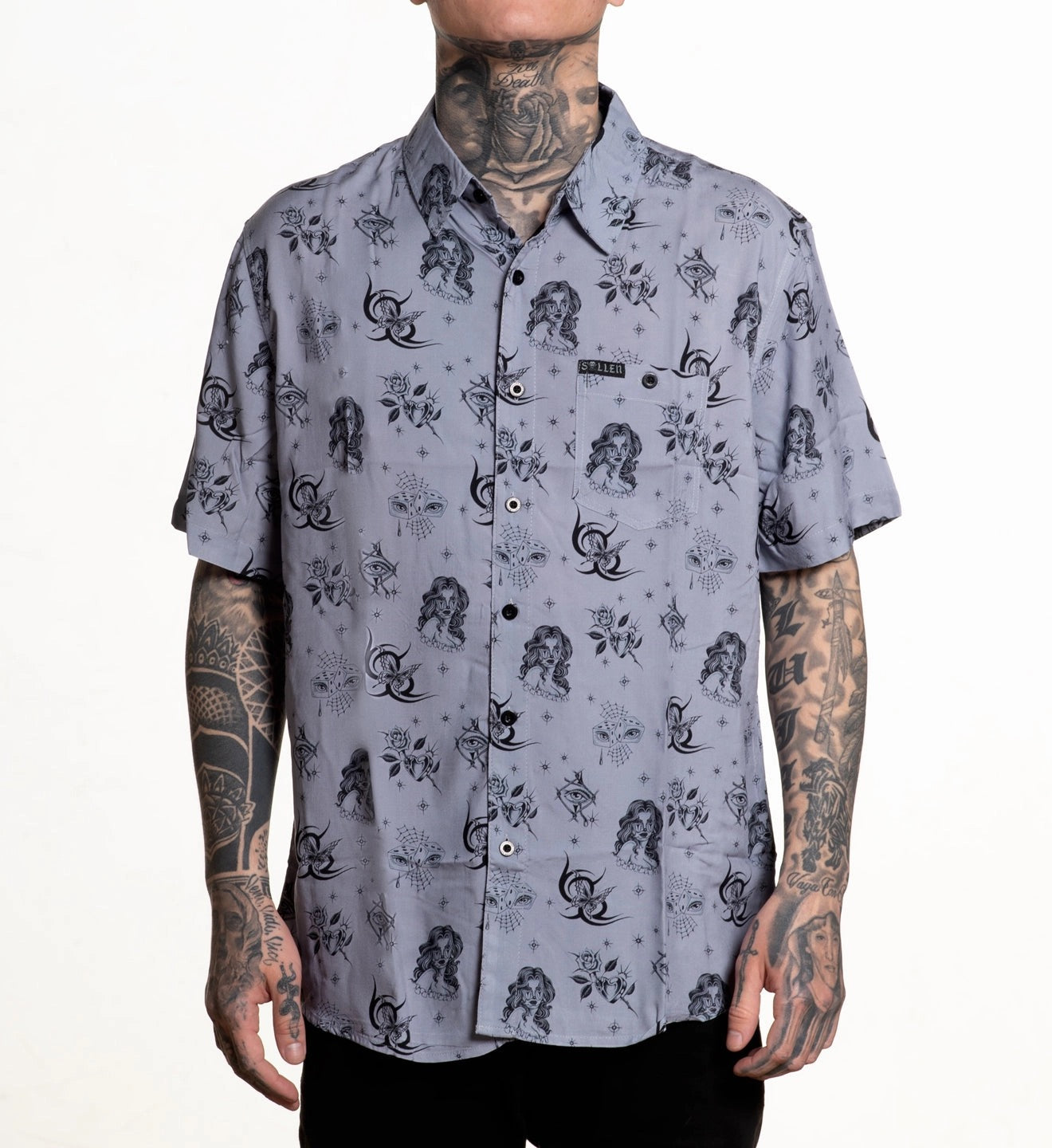 SULLEN CLOTHING GARZA FLASH BUTTON UP GREY WOVEN SHIRT