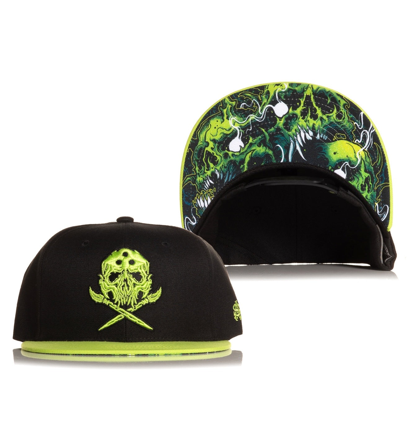 SULLEN CLOTHING GRIME SKULLS BLACK GREEN SNAPBACK CAP HAT Rageclothingstore