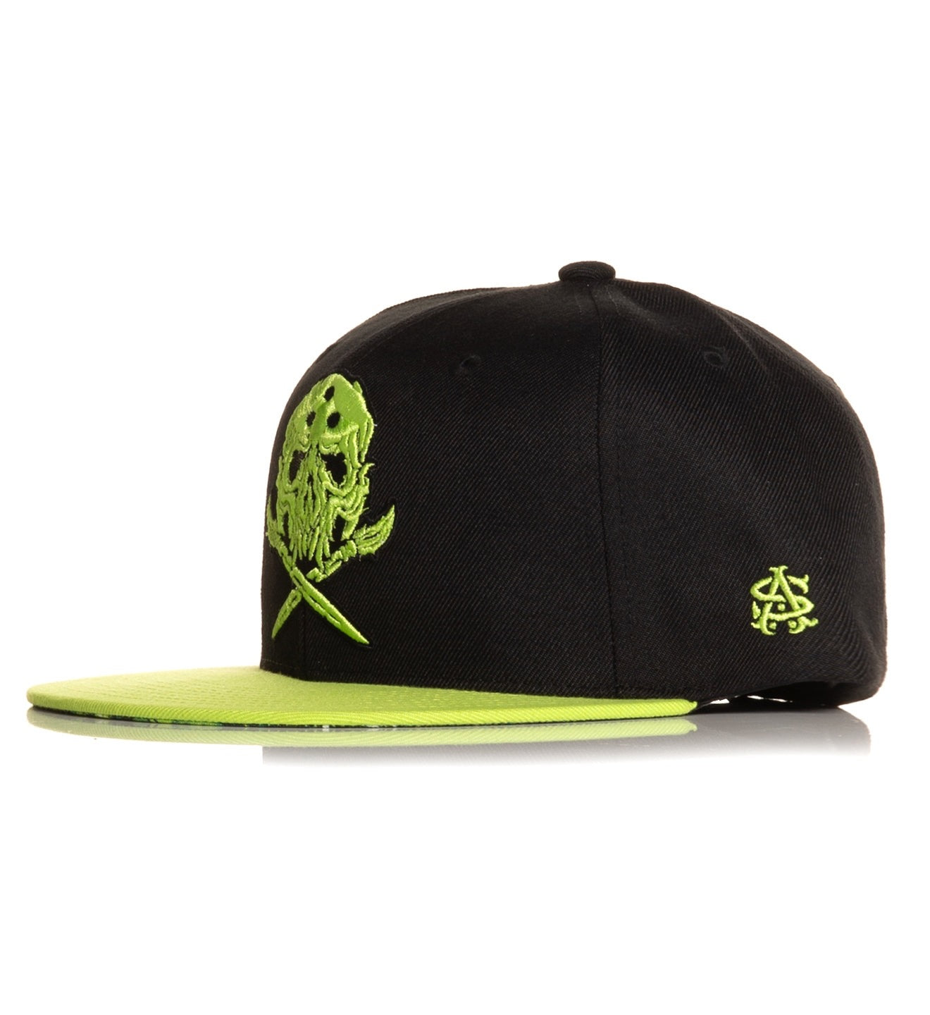 SULLEN CLOTHING GRIME SKULLS BLACK & GREEN SNAPBACK CAP HAT