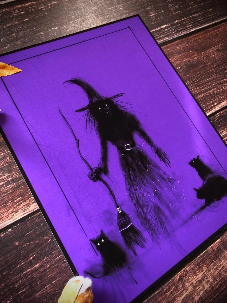 Witch Familiar-Dark Art-Halloween Vintage FRAMED Fine Art Print 8x10 - ANDY SCIAZKO ART