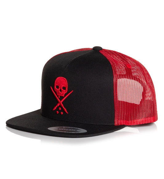 SULLEN CLOTHING BADGE MESH BLACK & RED TRUCKER HAT SNAPBACK CAP
