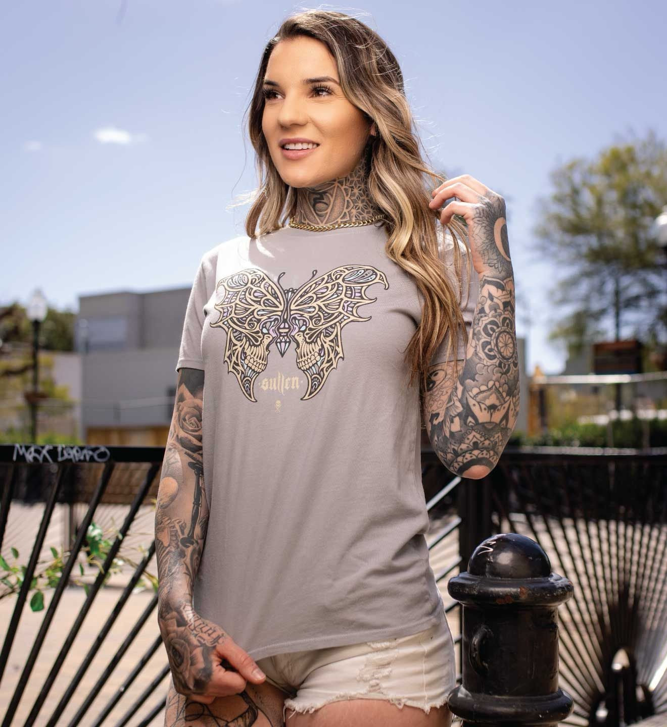 SULLEN CLOTHING BEAUTIFUL DISASTER BLUE GREY LADIES T-SHIRT (M)