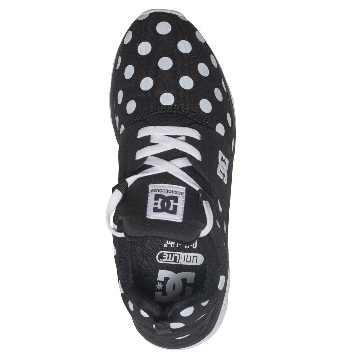 DC SHOES HEATHROW SE BLACK WHITE POLKA DOT PRINT LADIES TRAINERS (UK 4)