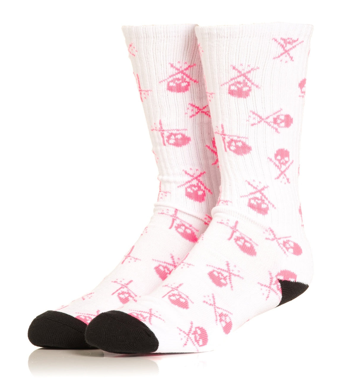 SULLEN CLOTHING WHITE & PINK BADGE 10" LONG SOCKS (UK 6-11)