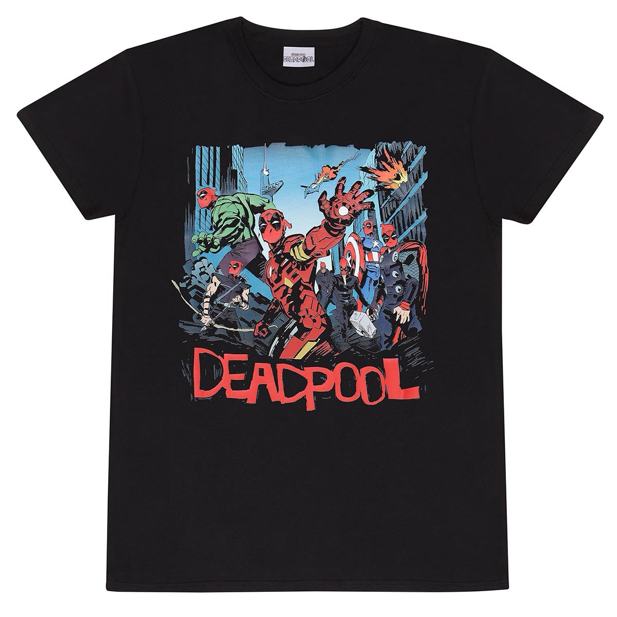 MARVEL DEADPOOL 3 AVENGERS SPOOF BLACK UNISEX T-SHIRT