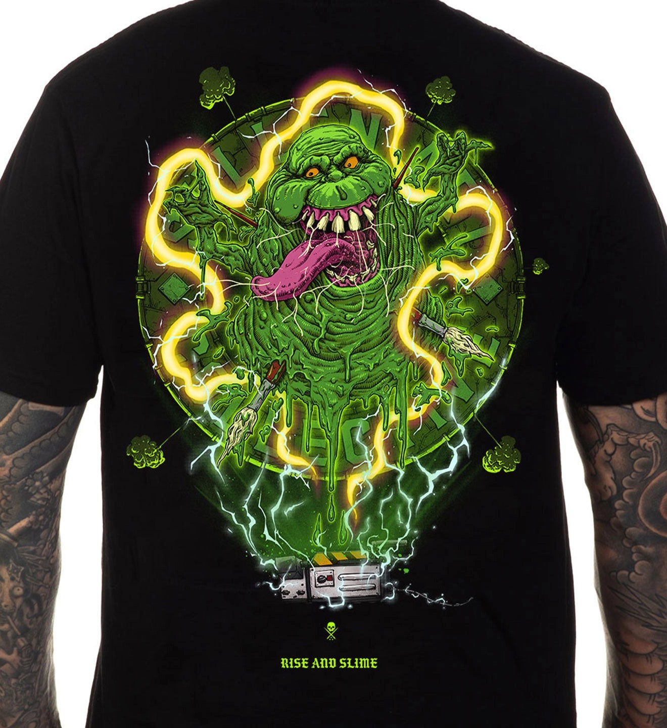 SULLEN CLOTHING GHOSTBUSTERS SLIMER BADGE JET BLACK PREMIUM T-SHIRT