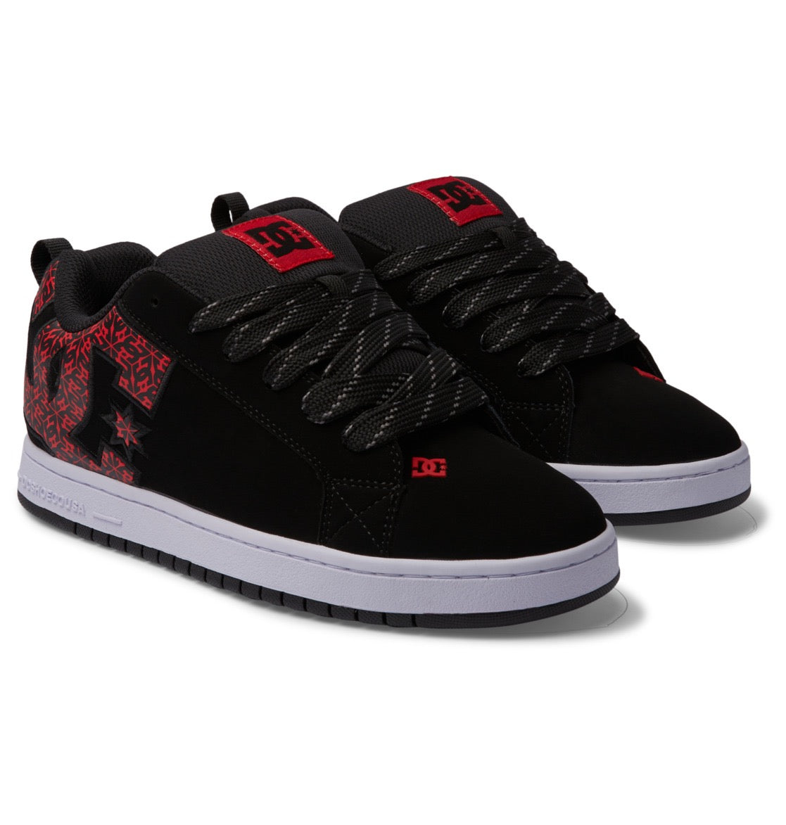 DC SHOES COURT GRAFFIK BLACK WHITE & RED TRAINERS