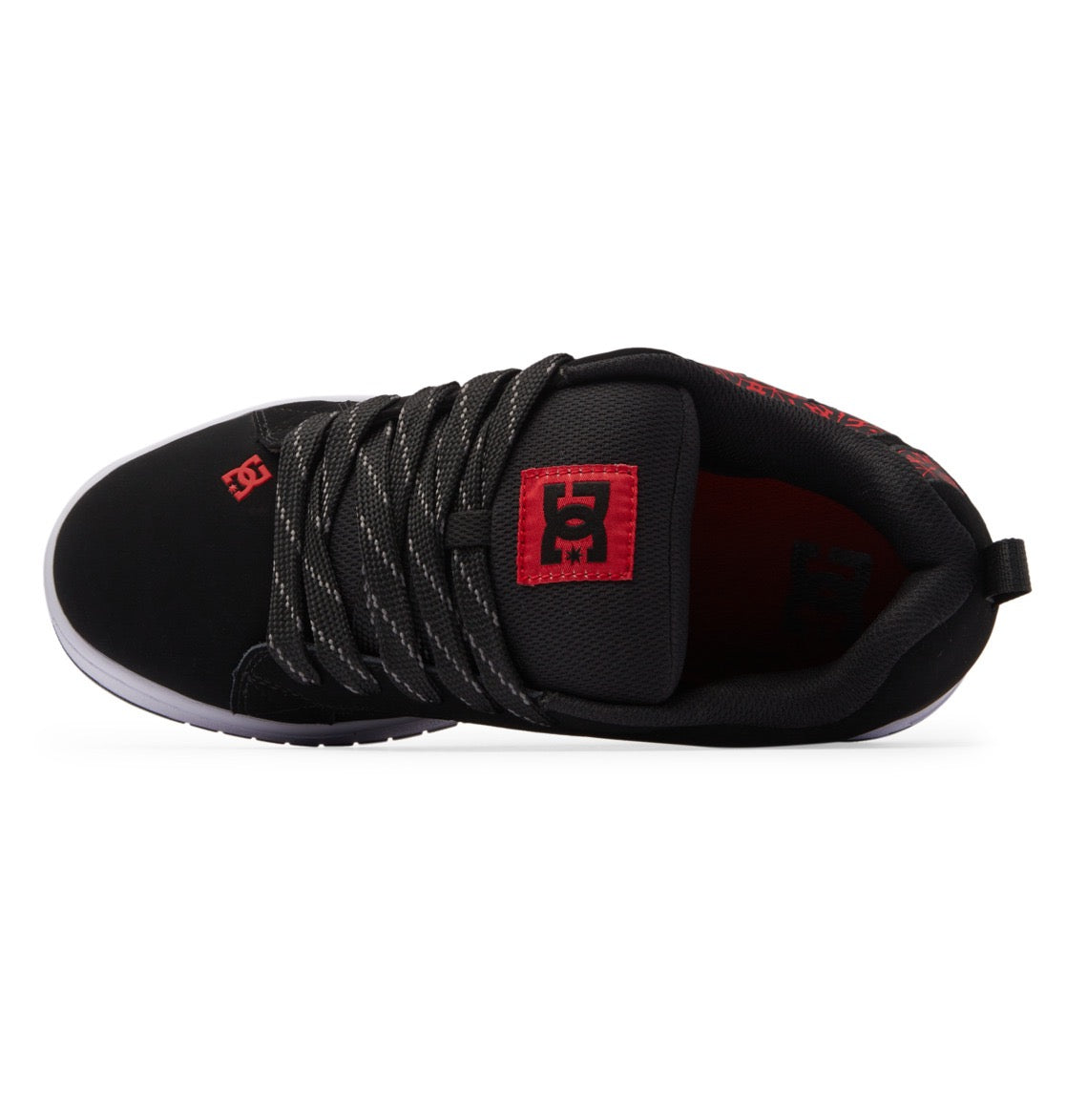 DC SHOES COURT GRAFFIK BLACK WHITE & RED TRAINERS