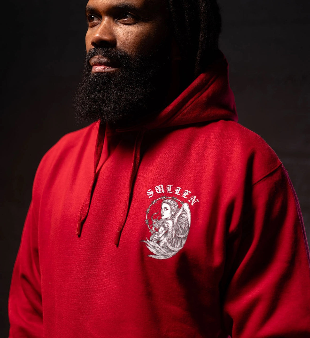 SULLEN CLOTHING BARBWIRE ANGEL CHILLI PEPPER RED PULLOVER HOODIE