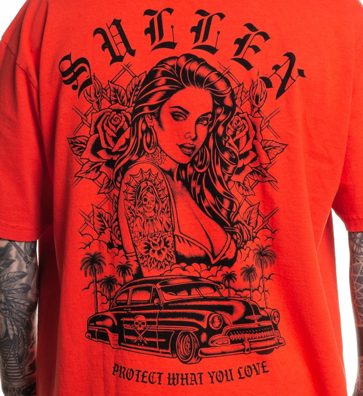 SULLEN CLOTHING OLD SCHOOL HIGH RISK RED "1 TON" RED OVERSIZED PREMIUM HEAVYWEIGHT T-SHIRT
