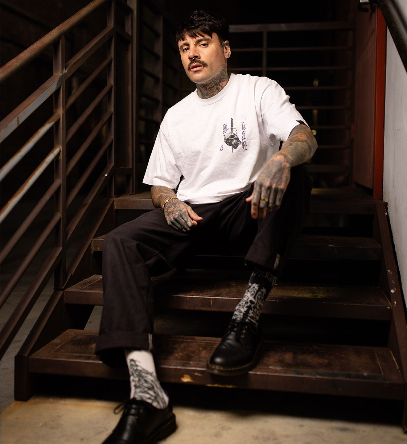 SULLEN CLOTHING H.BLACK INK "1 TON" OVERSIZED PREMIUM HEAVYWEIGHT WHITE T-SHIRT