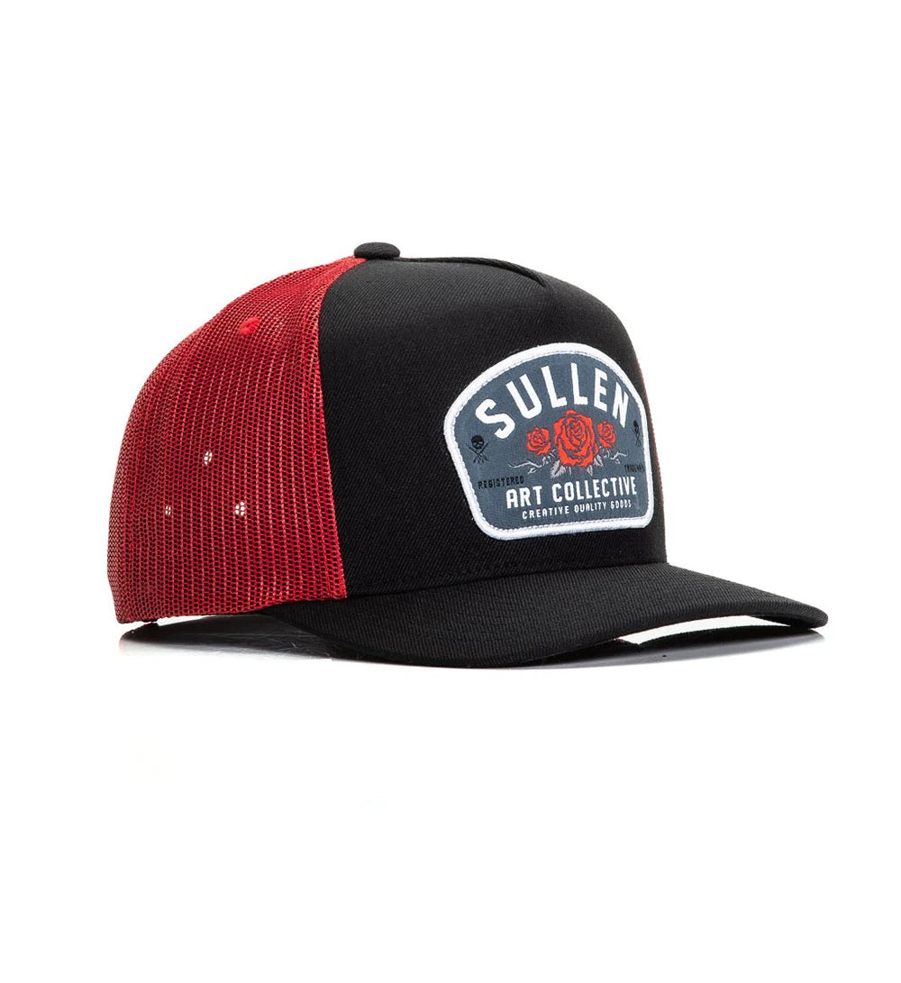 SULLEN CLOTHING LA ROSA BLACK & RED SNAPBACK TRUCKER CAP