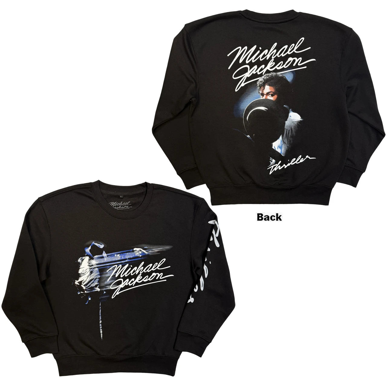 Michael Jackson Unisex Sweatshirt: Thriller / Hat Poses (Black) (Back Print)