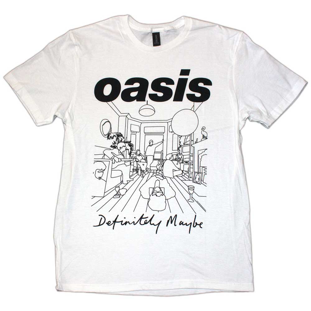 OASIS T-SHIRT DEFINITELY MAYBE LINE DRAWING WHITE