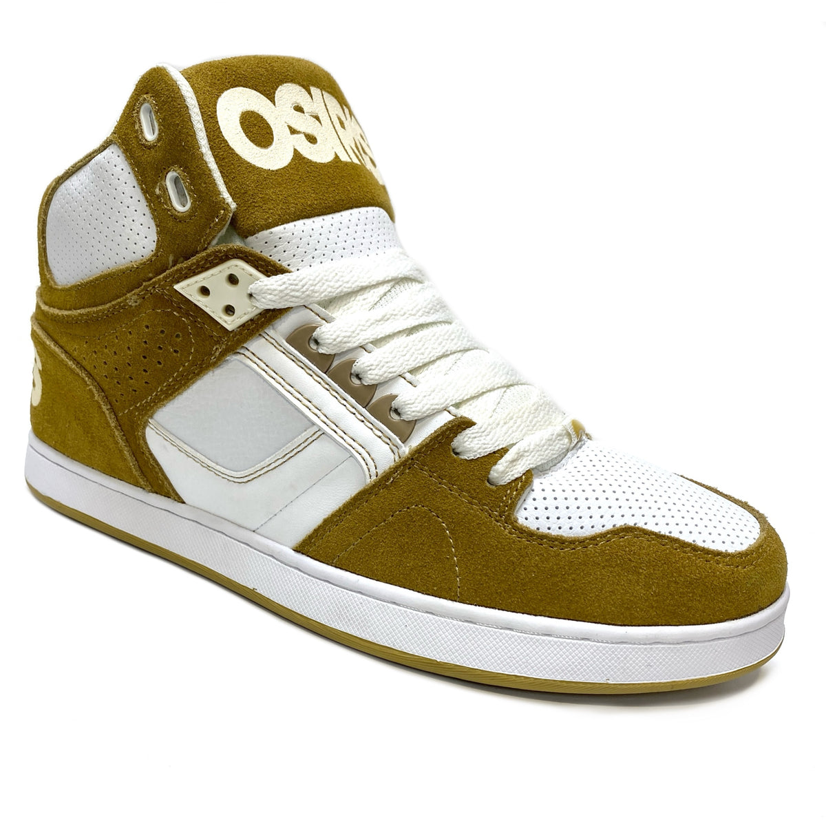 OSIRIS SHOES NYC 83 CLK LIGHT BROWN & WHITE HIGH TOP TRAINERS (UK 7)