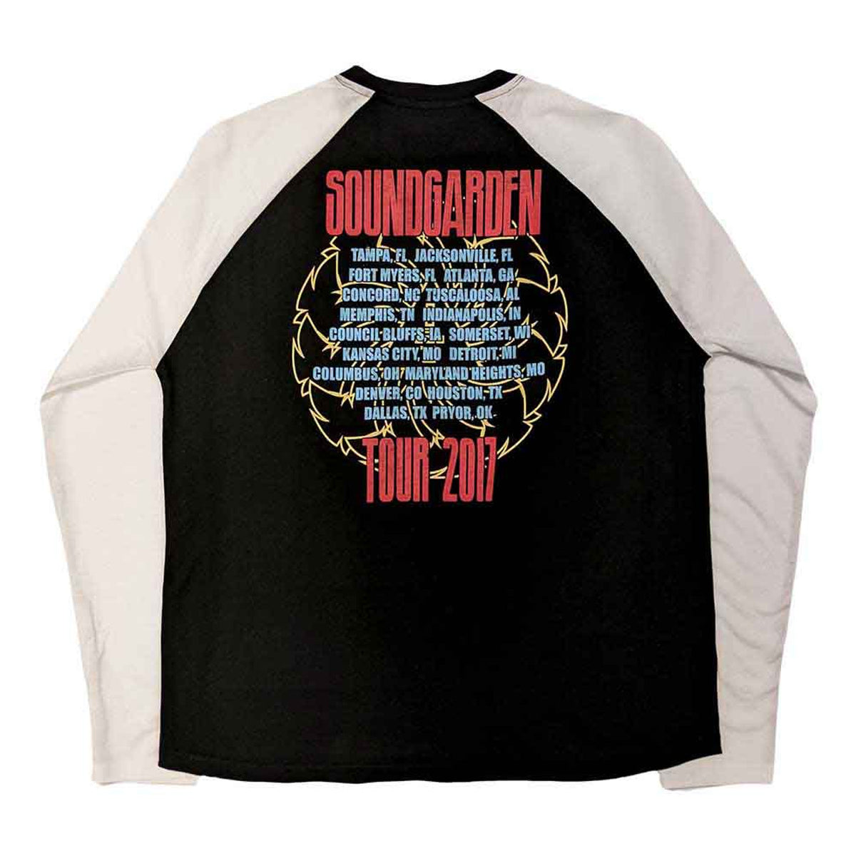 Soundgarden Unisex Raglan T-Shirt: Tour 2017 (Black & White) (Back Print)
