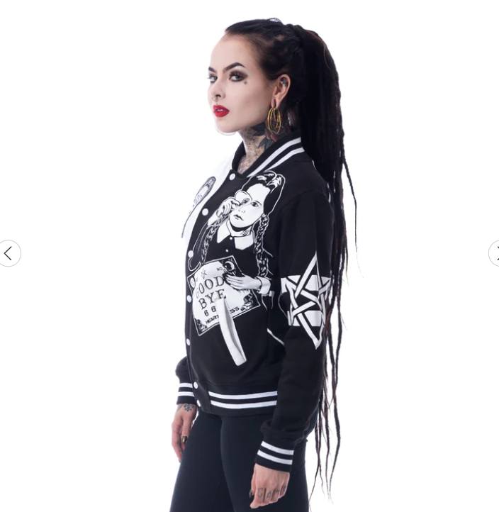 POIZEN HEARTLESS WEDNESDAY VARSITY JACKET BLACK