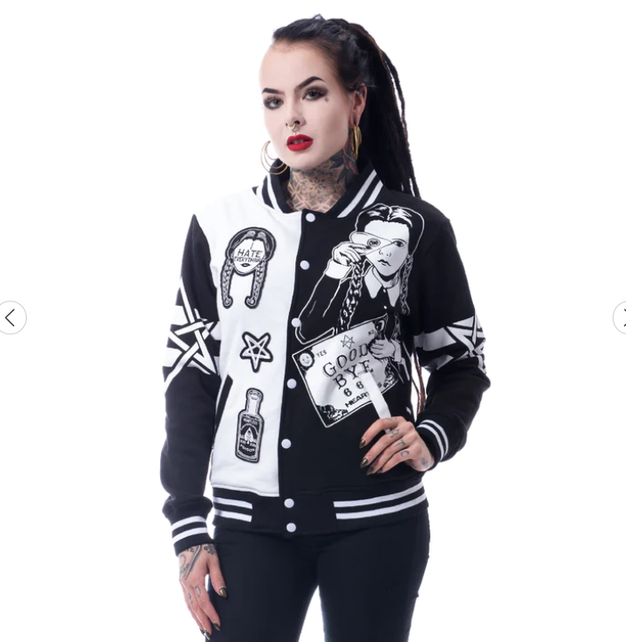 POIZEN HEARTLESS WEDNESDAY VARSITY JACKET BLACK