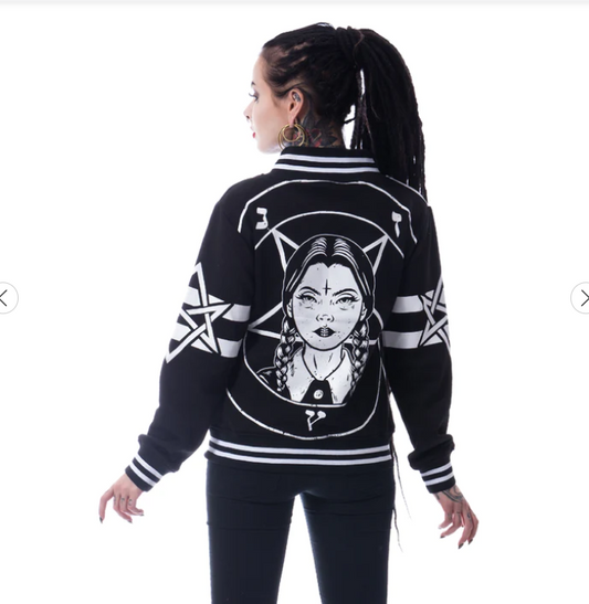 POIZEN HEARTLESS WEDNESDAY VARSITY JACKET BLACK