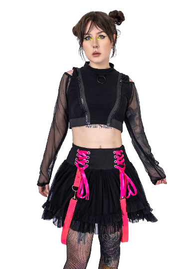 POIZEN BLACK PINK CHAOTIC SKIRT