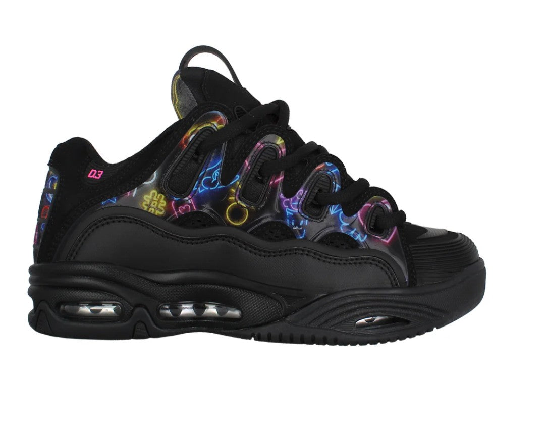 OSIRIS SHOES D3 2001 BLACK PINK HOLO TRAINERS