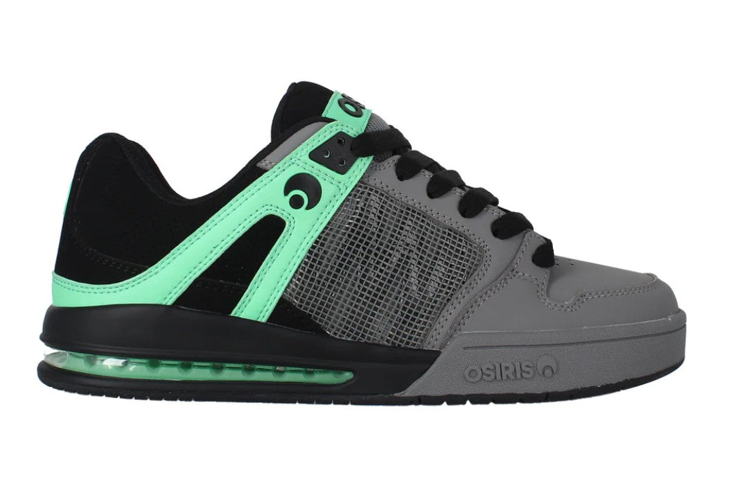 OSIRIS SHOES PIXEL BLACK CHARCOAL GREEN GLOW TRAINERS