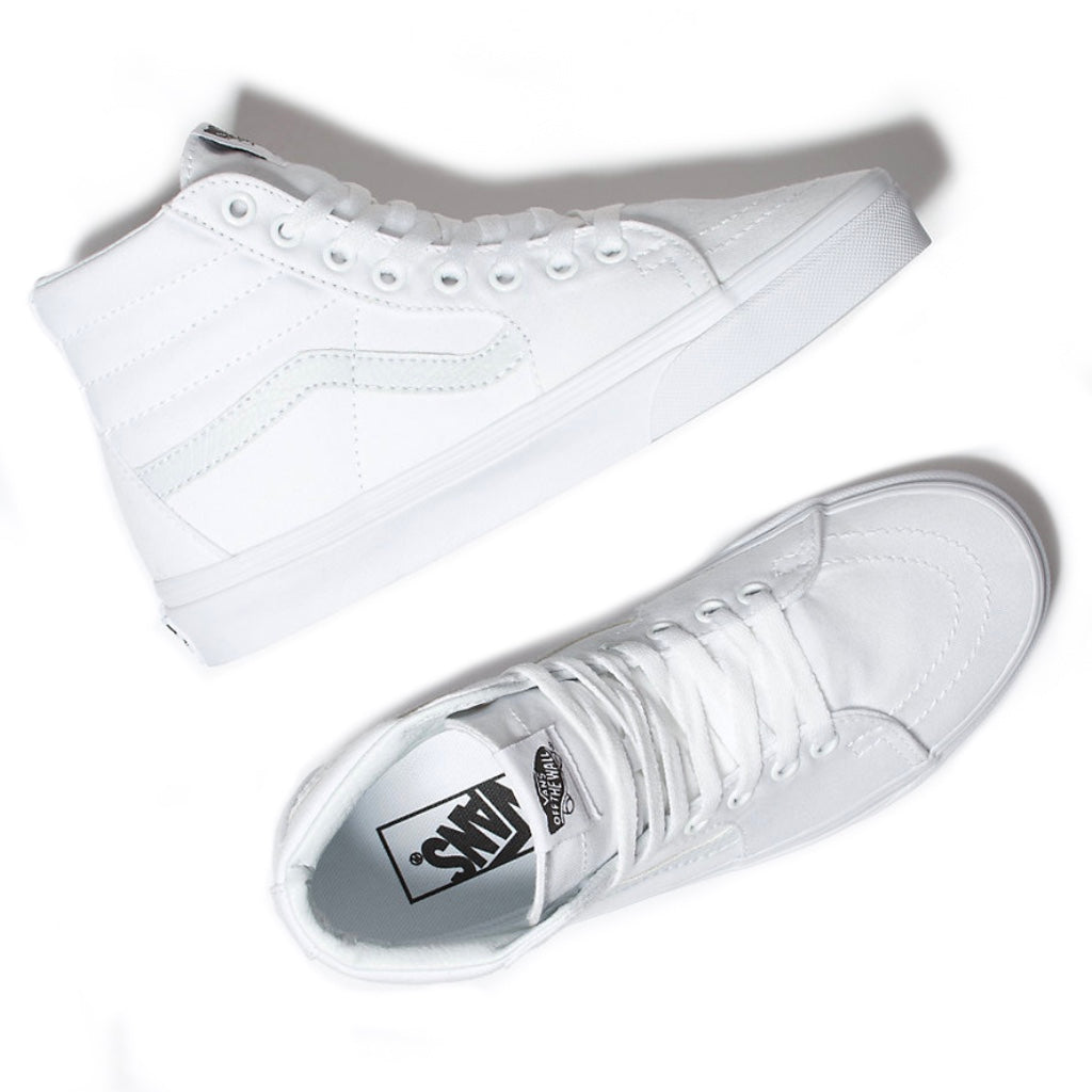 VANS SK8-HI TRUE WHITE CANVAS TRAINERS (UK 10 EUR 44.5)