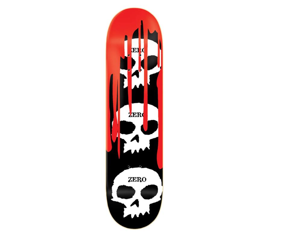 Zero Skateboard Deck 3 Skull Blood Black White Red 8.25"