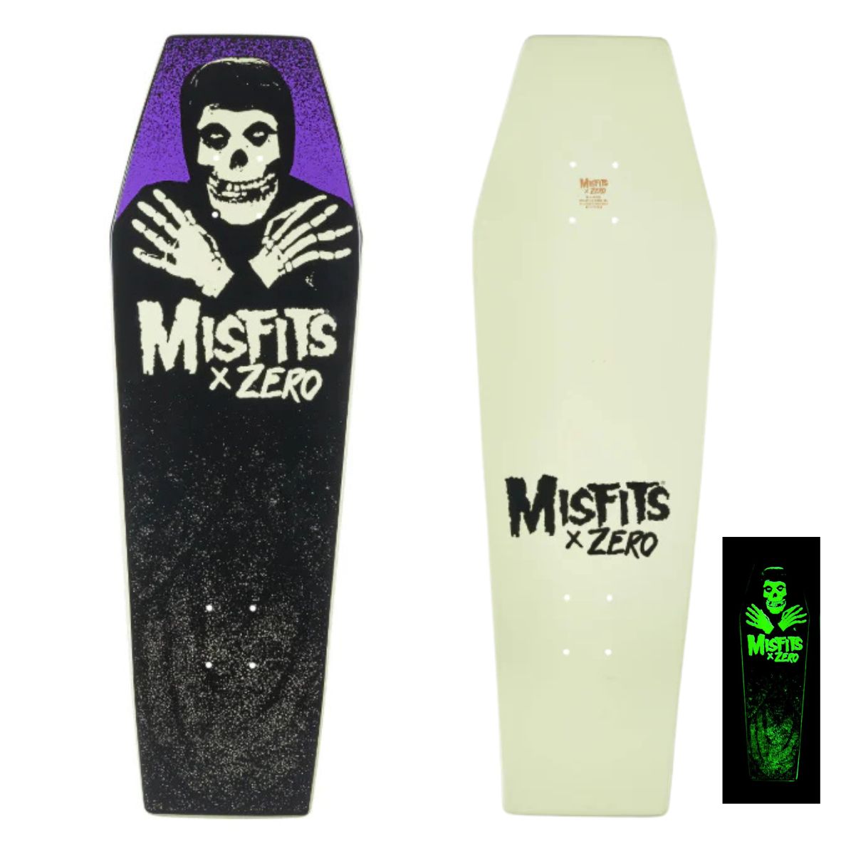 Zero Skateboard Deck Misfits Fiend Coffin Glow In the Dark 9.5"
