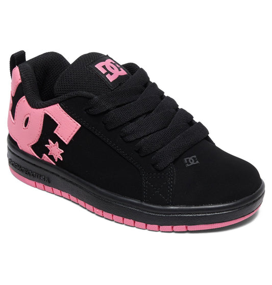DC SHOES COURT GRAFFIK BLACK PINK YOUTHS TRAINERS
