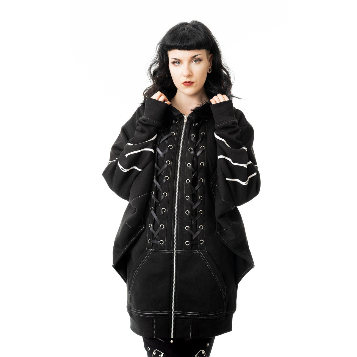 POIZEN HEARTLESS ANATOMY BAT BONE HOOD BLACK